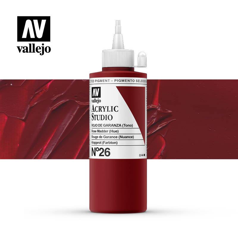 Vallejo Studio Acrylics 200ml - No.26 Rose Madder Red
