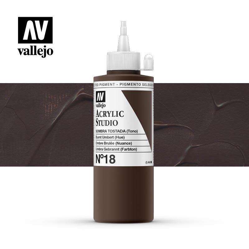Vallejo Studio Acrylics 200ml - No.18 Burnt Umber