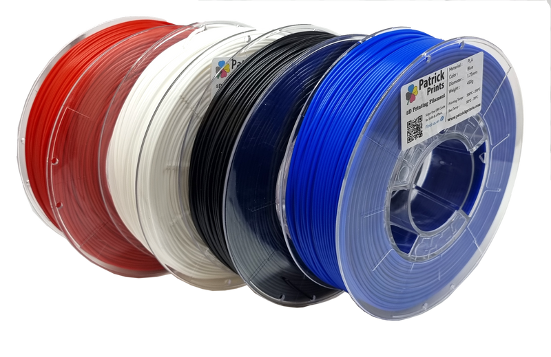 Patrick Prints Starter Pack - 1.75MM - 4x 450g (TOTAL 1.8 Kg) - WHITE, BLACK, RED, BLUE