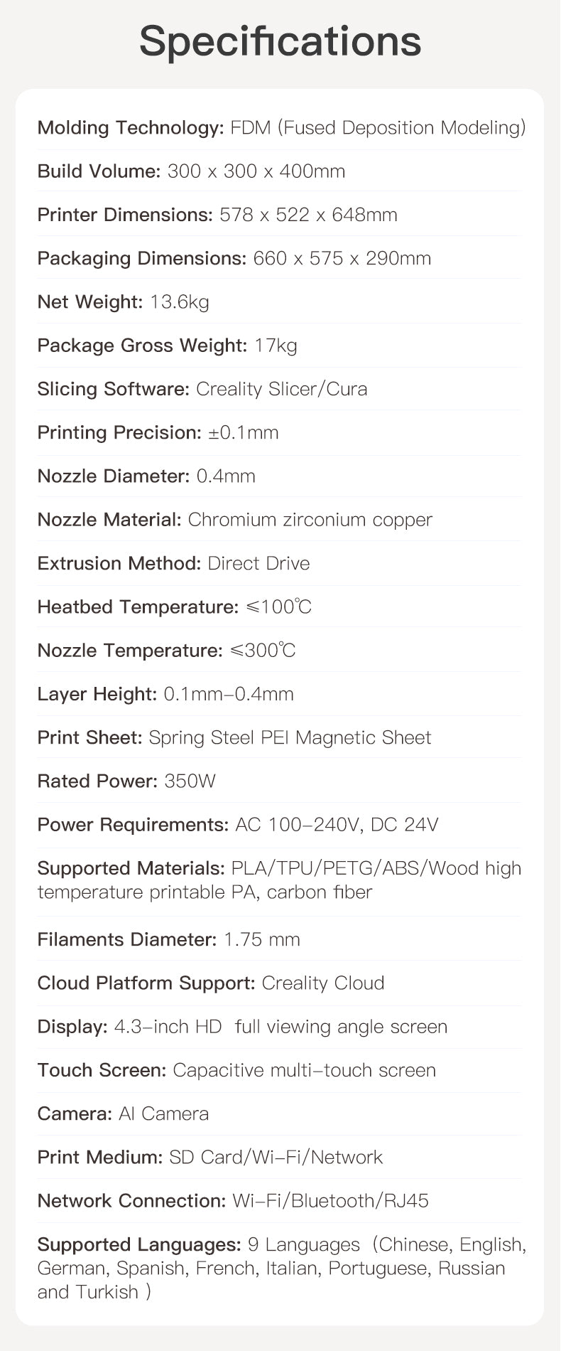 CREALITY CR10 SMART PRO 300 x 300 x 400mm