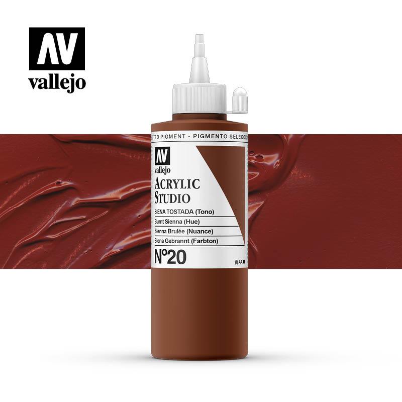 Vallejo Studio Acrylics 200ml - No.20 Burnt Sienna