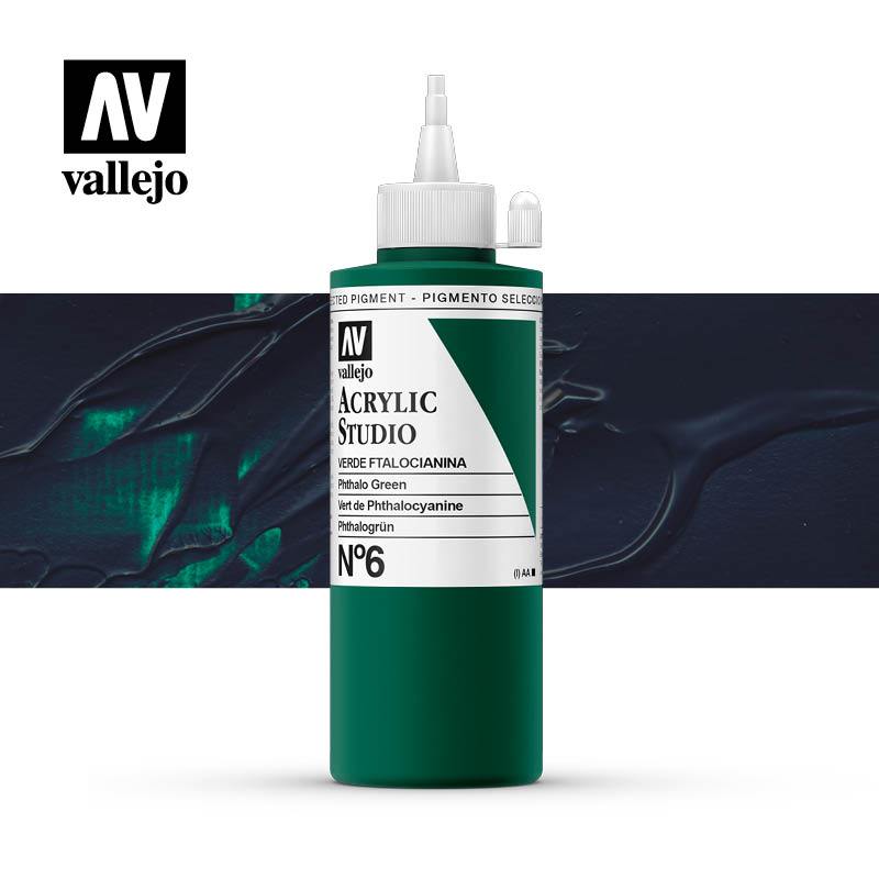 Vallejo Studio Acrylics 200ml - No.6 Phthalo Green