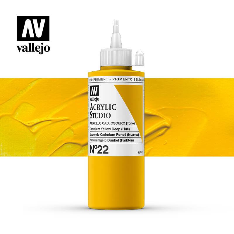 Vallejo Studio Acrylics 200ml - No.22 Cadmium Yellow Deep