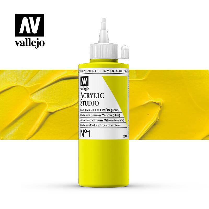 Vallejo Studio Acrylics 200ml - No.1 Cadmium Lemon Yellow