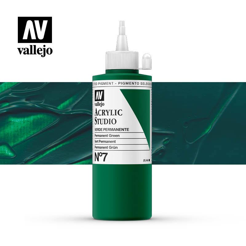 Vallejo Studio Acrylics 200ml - No.7 Permanent Green